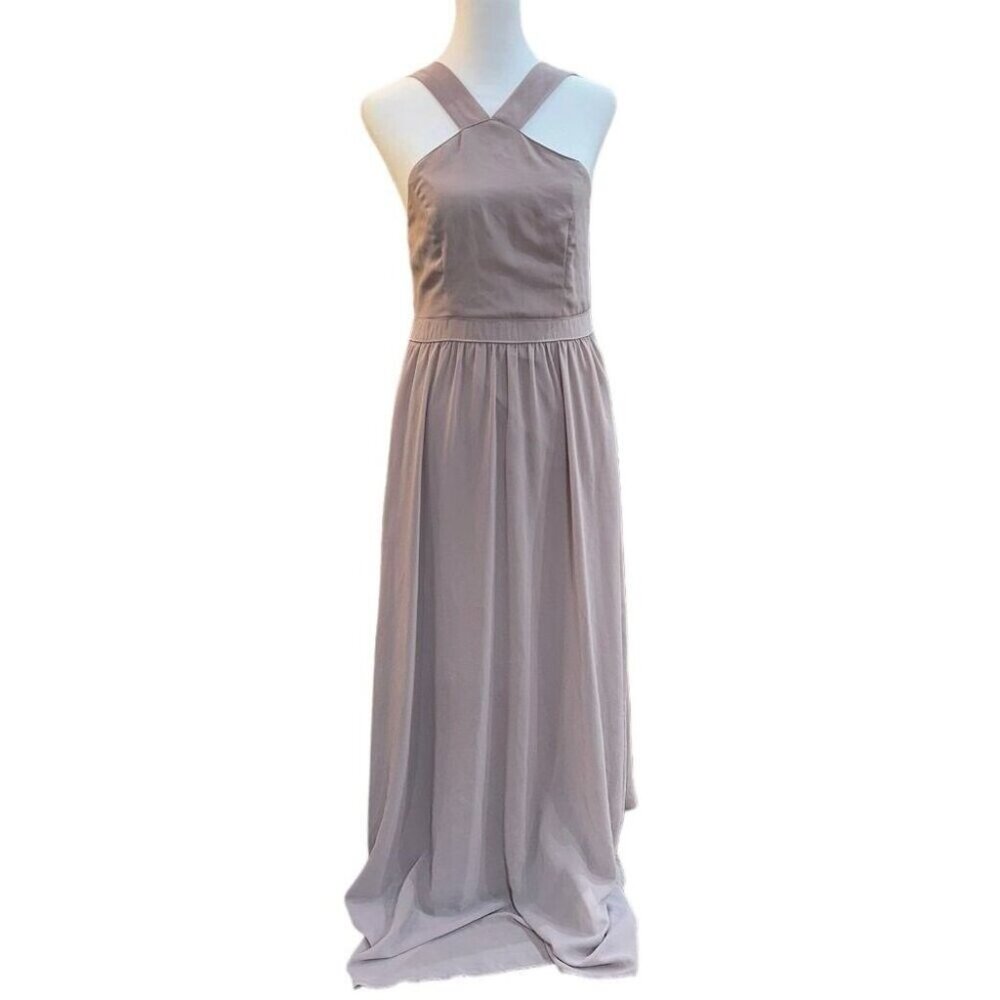 Lulus Air of Romance Taupe Maxi Dress Style# D15376 Size Medium Wedding Prom